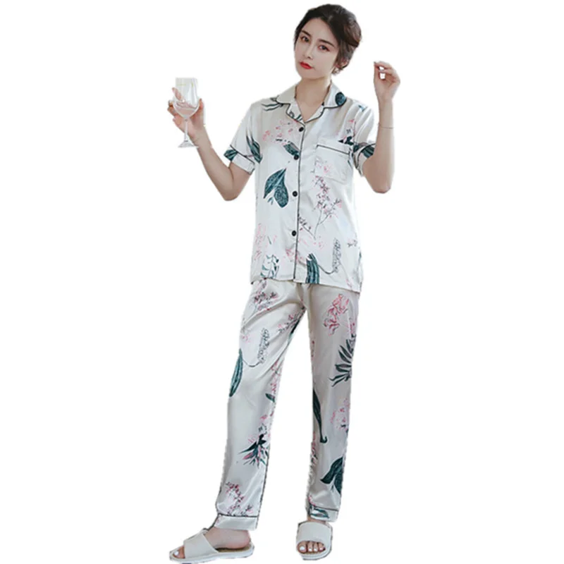 Summer Short Sleeve Trousers Silk Like Women's Cardigan Lapel Pajamas Home Suit Maternity Suit
Summer Short Sleeve Trousers Silk Like Women's Cardigan Lapel Pajamas Home Suit Maternity Suit
