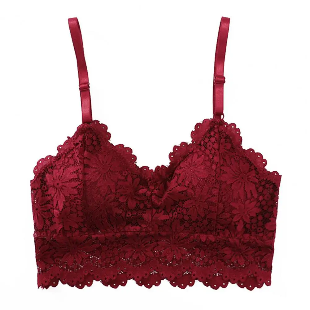 Women Sexy Sunflower Lace Padded Wireless Camisole Solid Color Bra Brassiere