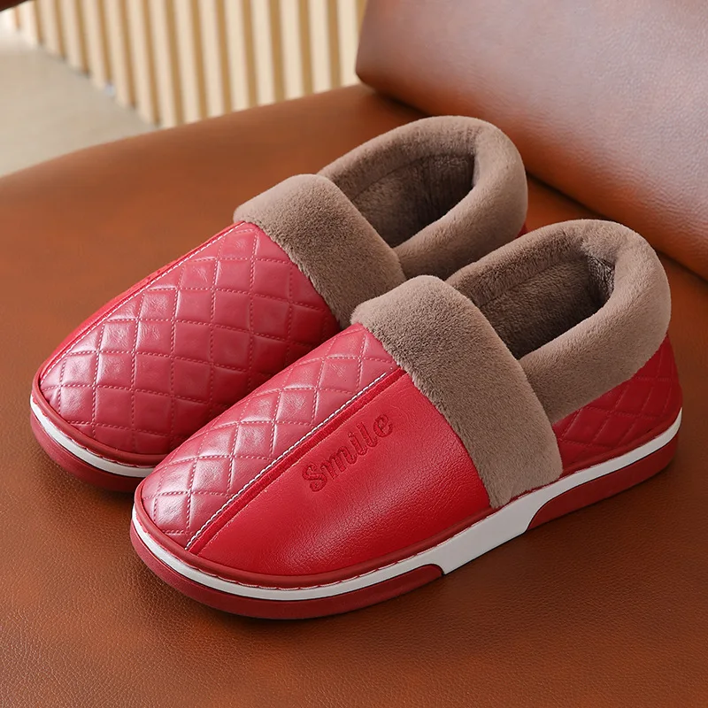 Women Waterproof Leather Faux Fur Home Slippers Unisex Mens Indoor Shoes Winter Indoor Warm Plush Couples Spicing Color Slides
Women Waterproof Leather Faux Fur Home Slippers Unisex Mens Indoor Shoes Winter Indoor Warm Plush Couples Spicing Color Slides