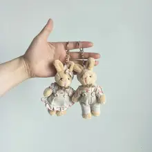 20PCS/Lot Floral Cloth Teddy Bear Rabbit Bunny Dolls Key Bag Pendants Couple Bear Rabbit Plush Keychain Lovers Friends Gift