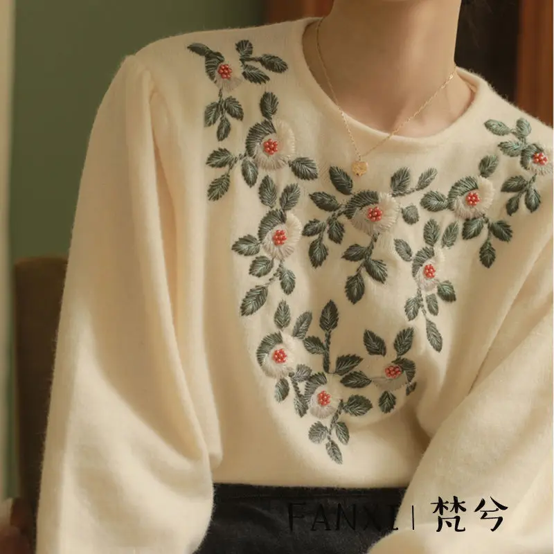 Autumn Spring Flower Embroidery Sweet Pullovers Japanese O Neck Long Sleeve Korean Sweaters Vintage Elegant Mujer
Autumn Spring Flower Embroidery Sweet Pullovers Japanese O Neck Long Sleeve Korean Sweaters Vintage Elegant Mujer