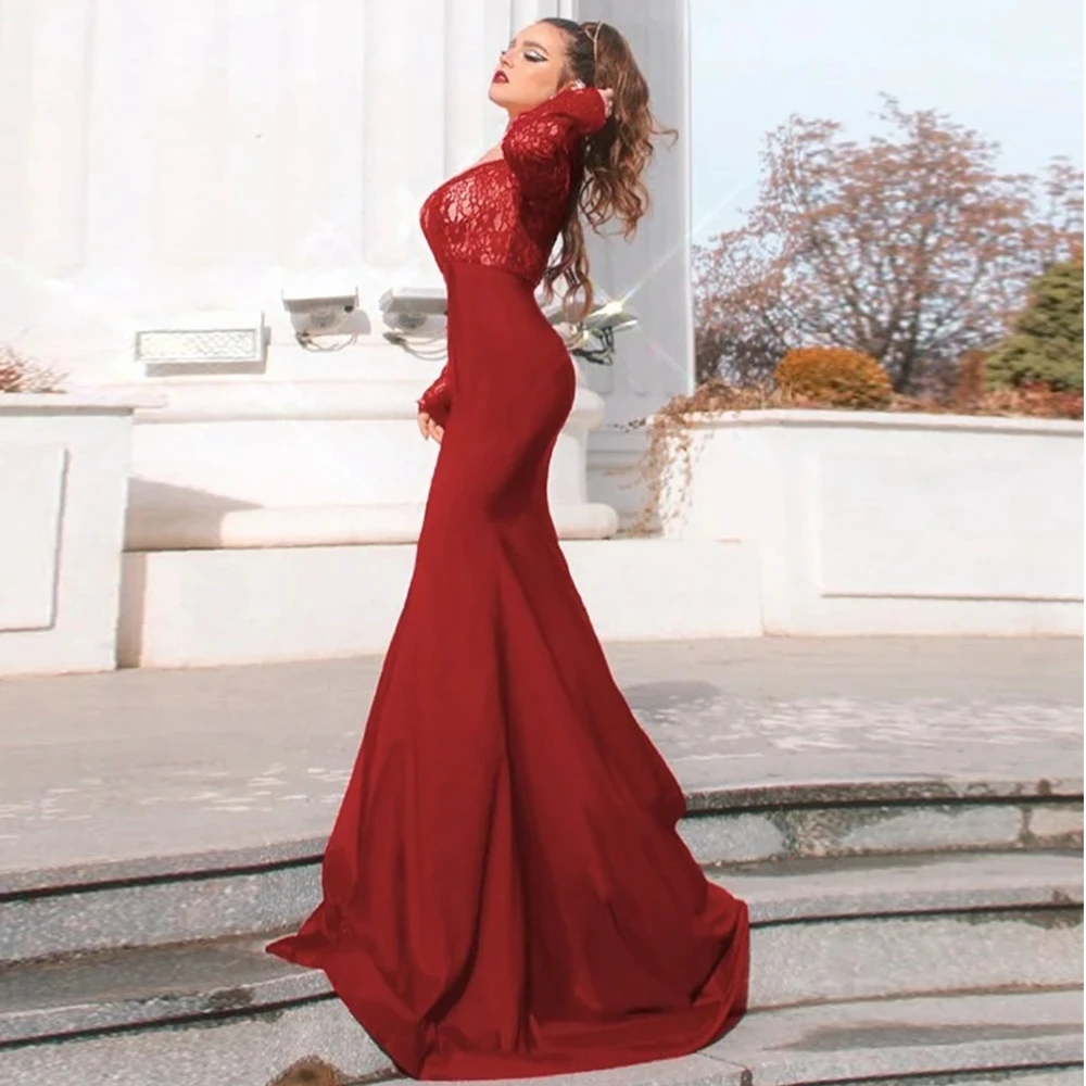 Red Applique Lace Evening Dresses For Woman Long Sleeve Jersey Prom Gown Sweep Train Chinese Style Party Dress For 2022
Red Applique Lace Evening Dresses For Woman Long Sleeve Jersey Prom Gown Sweep Train Chinese Style Party Dress For 2022