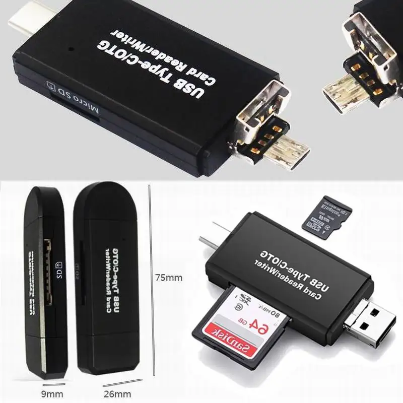OTG Card Reader 3 In 1 Type C/Micro USB2.0 High-speed TF/SD Multifunctional HUB Computer Extension Headers
OTG Card Reader 3 In 1 Type C/Micro USB2.0 High-speed TF/SD Multifunctional HUB Computer Extension Headers
