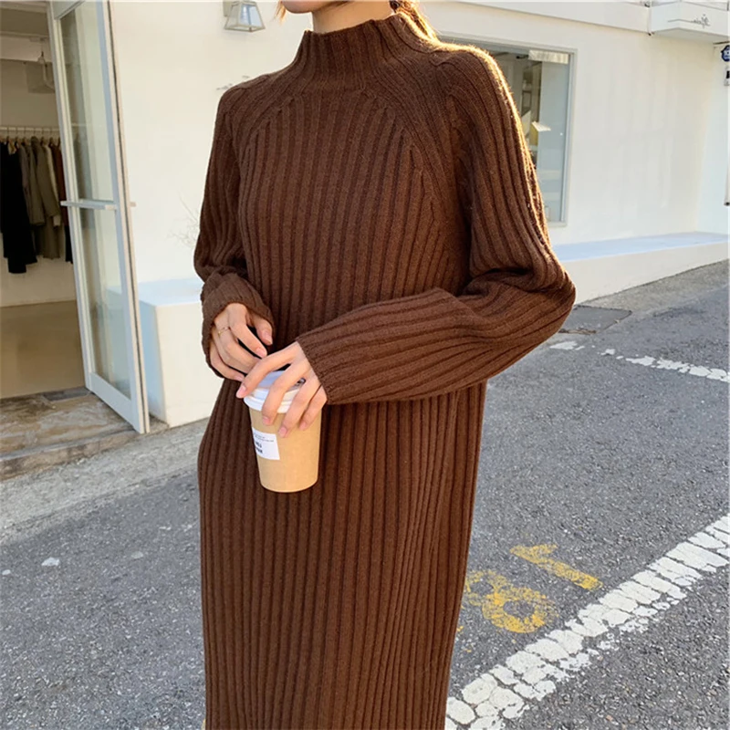 Stretch Sweater Dress Thick Knitted Cotton Dress Pullover Long-sleeve Turtleneck Korean Style Loose Brown Sweater Vintage Dress
Stretch Sweater Dress Thick Knitted Cotton Dress Pullover Long-sleeve Turtleneck Korean Style Loose Brown Sweater Vintage Dress
