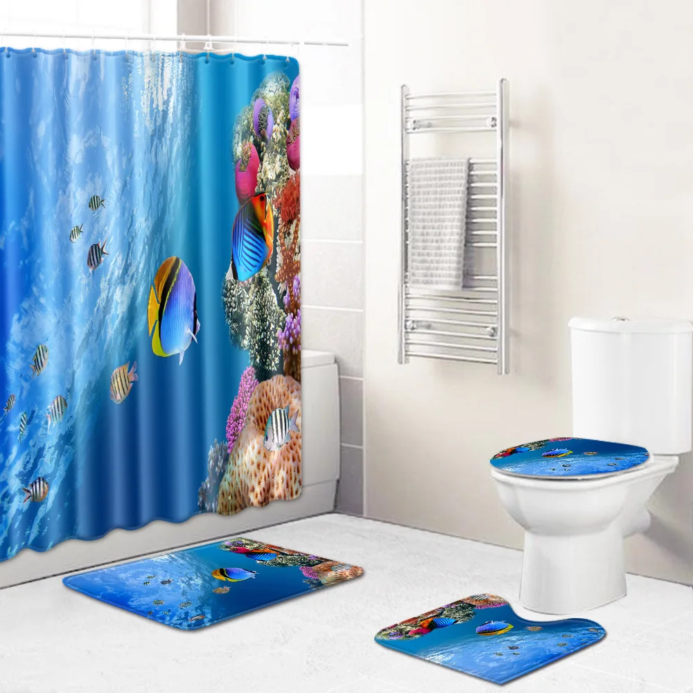 Ocean World Series home shower curtain set toilet four piece floor mat shower curtain
Ocean World Series home shower curtain set toilet four piece floor mat shower curtain