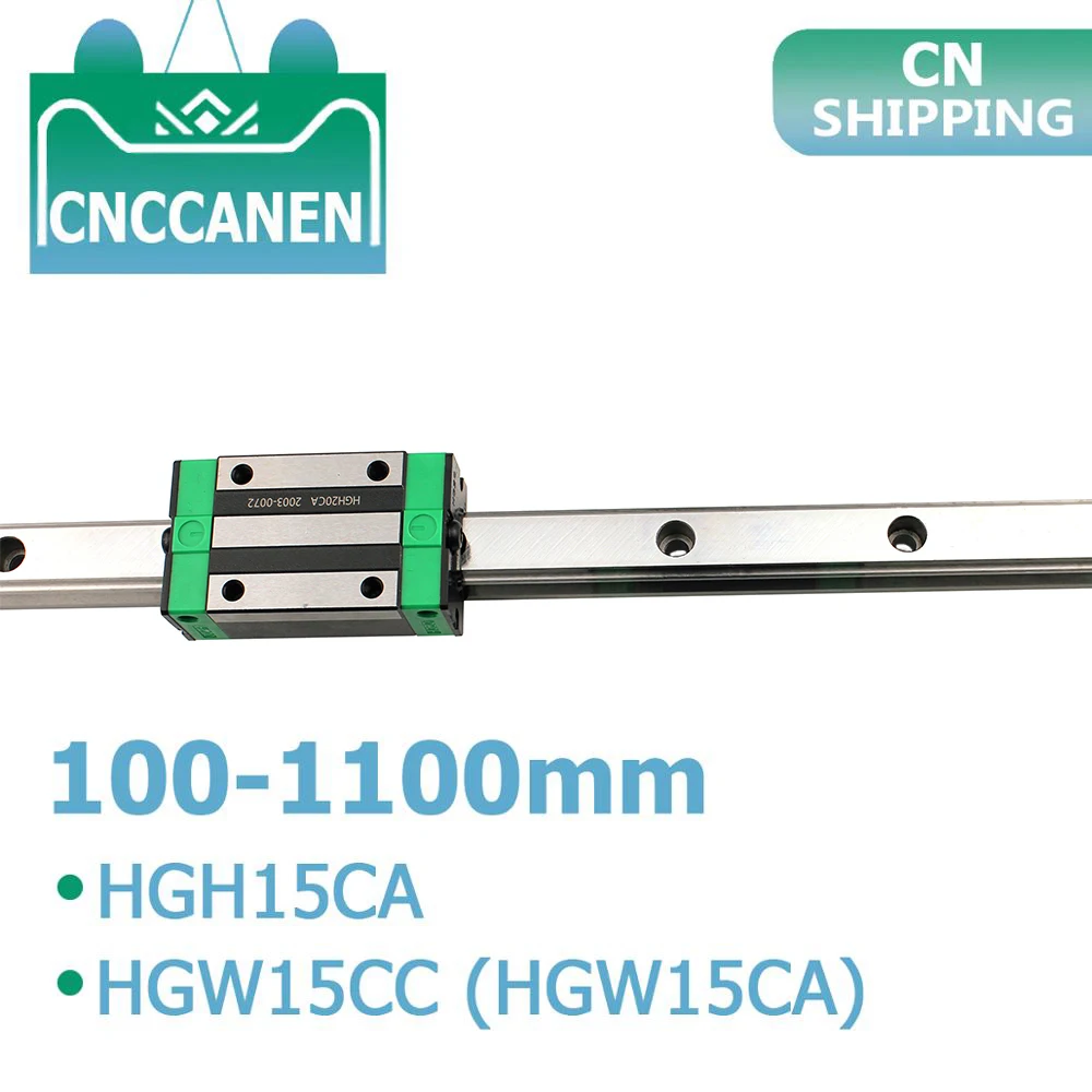 

1PCS HGR15 HGH15 Square Linear Guide Rail Any Length+1PCS Slide Block Carriage HGH15CA /Flang HGW15CC CNC Parts Router Engraving