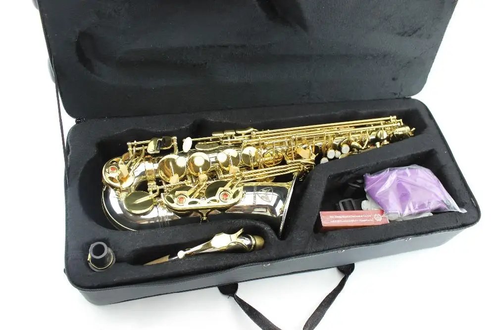 MARGEWATE Alto Saxophone New Brass Silver Plated Body Gold Lacquer Key Eb Tune E Flat Pearl Button Sax With Mouthpiece Case
MARGEWATE Alto Saxophone New Brass Silver Plated Body Gold Lacquer Key Eb Tune E Flat Pearl Button Sax With Mouthpiece Case