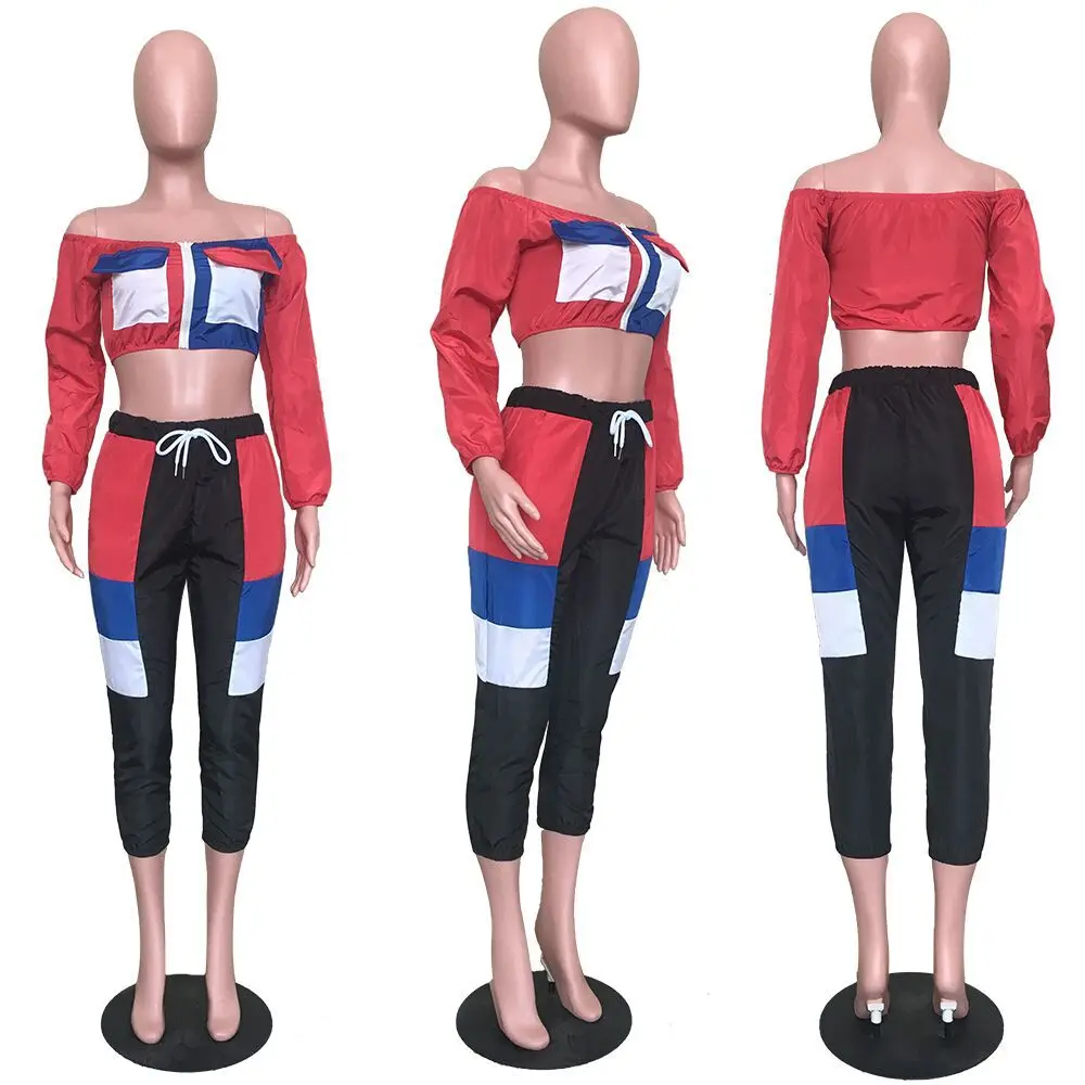 Contrast Color Spliced Casual 2 Piece Set Women Slash Neck Full Sleeve Pockets Crop Top And Drawstring Calf Length Pants RY5040
Contrast Color Spliced Casual 2 Piece Set Women Slash Neck Full Sleeve Pockets Crop Top And Drawstring Calf Length Pants RY5040