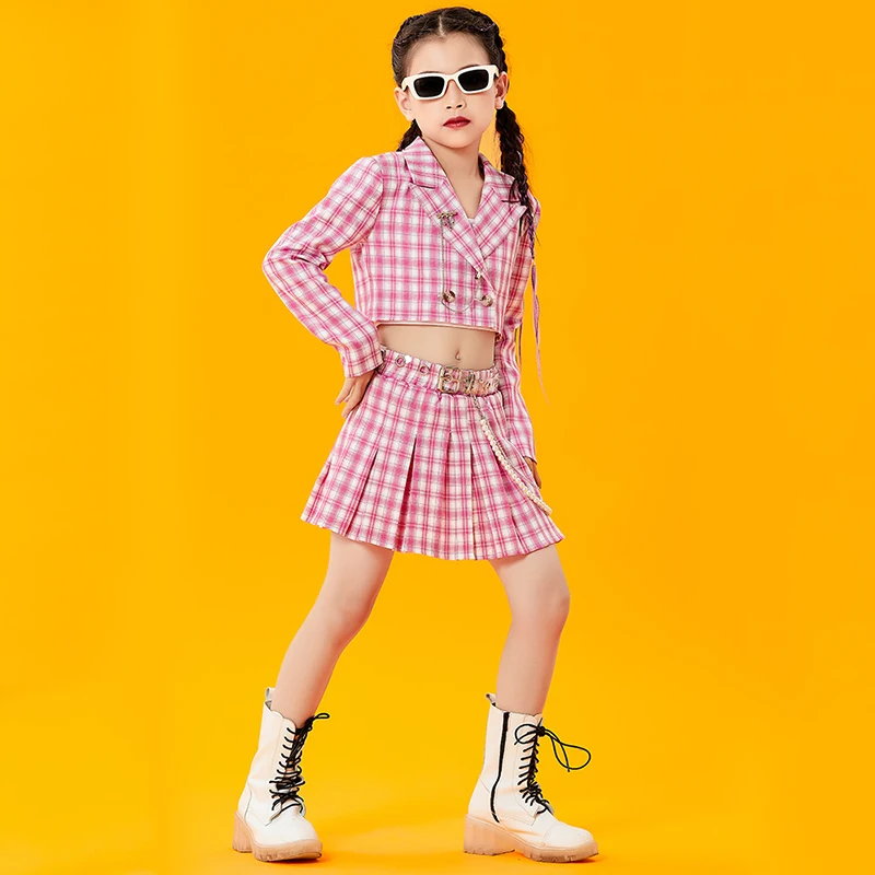Girls Jazz Hip Hop Dance Clothes Pink Lattice Crop Tops Skirt Cheerlead Catwalk Costume Ballroom Dancing Show Clothing 
Girls Jazz Hip Hop Dance Clothes Pink Lattice Crop Tops Skirt Cheerlead Catwalk Costume Ballroom Dancing Show Clothing