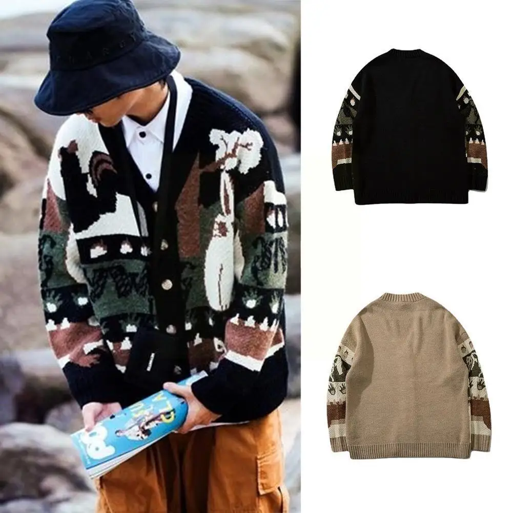 Vintage Cardigan Sweater Cartoon Pattern Knitted Sweater S-2XL Loose Pullover Couple Tops Hop Streetwear Knitwear Costume
Vintage Cardigan Sweater Cartoon Pattern Knitted Sweater S-2XL Loose Pullover Couple Tops Hop Streetwear Knitwear Costume