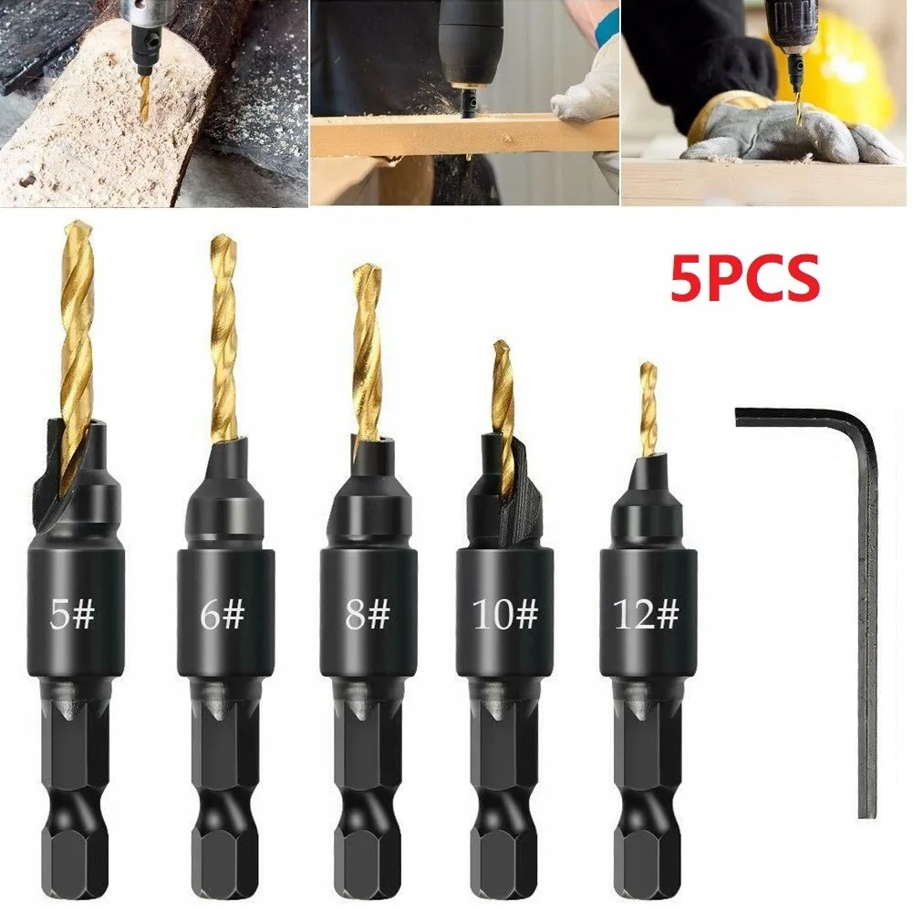 5pcs HSS Countersink 1/4'' Hex Shank Drill Set With Hex Wrench Screw Carpentry Reamer Chamfer Mill Power Tool Parts
5pcs HSS Countersink 1/4'' Hex Shank Drill Set With Hex Wrench Screw Carpentry Reamer Chamfer Mill Power Tool Parts