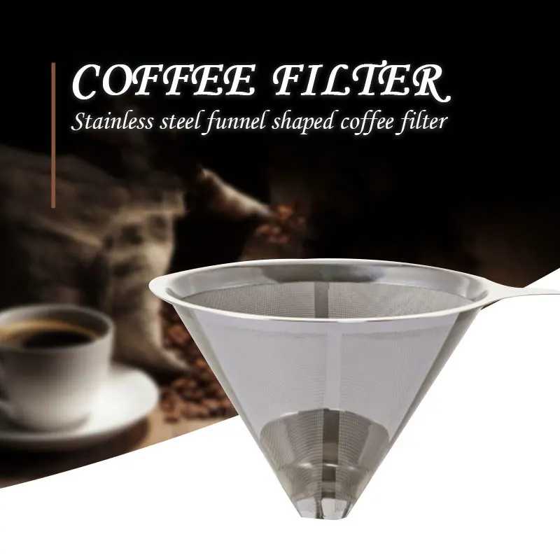 Stainless Steel Coffee Funnel Kitchen Reusable Coffeemaker Restaurant Cone Portable Coffee Filter Mesh Dripper Tea Baskets
Stainless Steel Coffee Funnel Kitchen Reusable Coffeemaker Restaurant Cone Portable Coffee Filter Mesh Dripper Tea Baskets