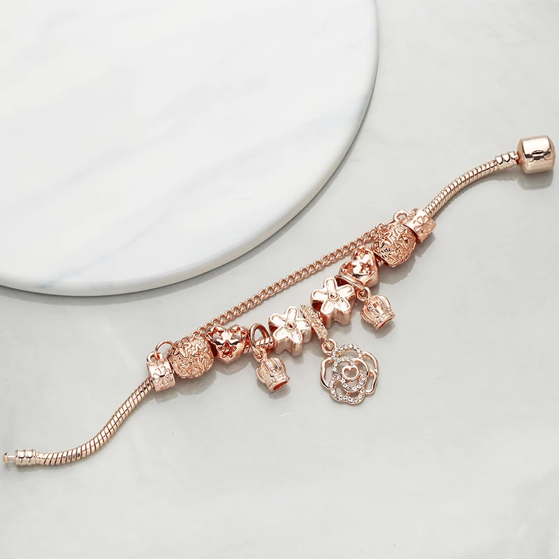Seialoy Rose Gold Flower Crown Charm Bracelet Hot DIY Fine Heart Charm Snake Chain Bracelets For Women Girls Mother's Day Gift
Seialoy Rose Gold Flower Crown Charm Bracelet Hot DIY Fine Heart Charm Snake Chain Bracelets For Women Girls Mother's Day Gift