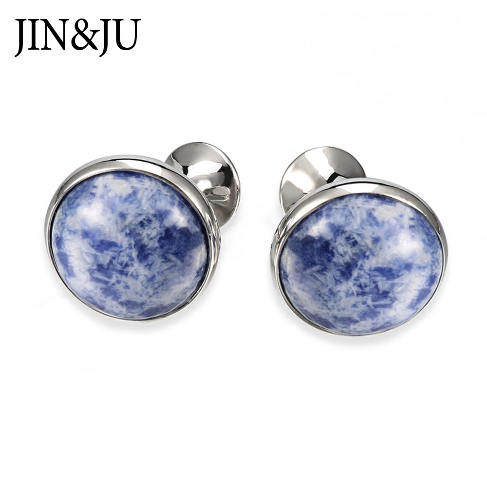 

JIN&JU Formal Business Classic Cufflinks For Mens Luxury Quality Blue Color Stone Wedding Cuff Button Запонки Relojes Gemelos