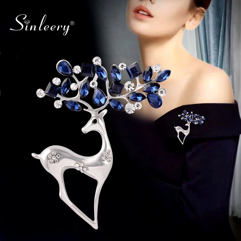

SINLEERY Chic Blue Cubic Zircon Brooch Lady Flower Deer Sailboat Pearl Brooch For Women Accessories Fashion Jewelry XZ046 SSB