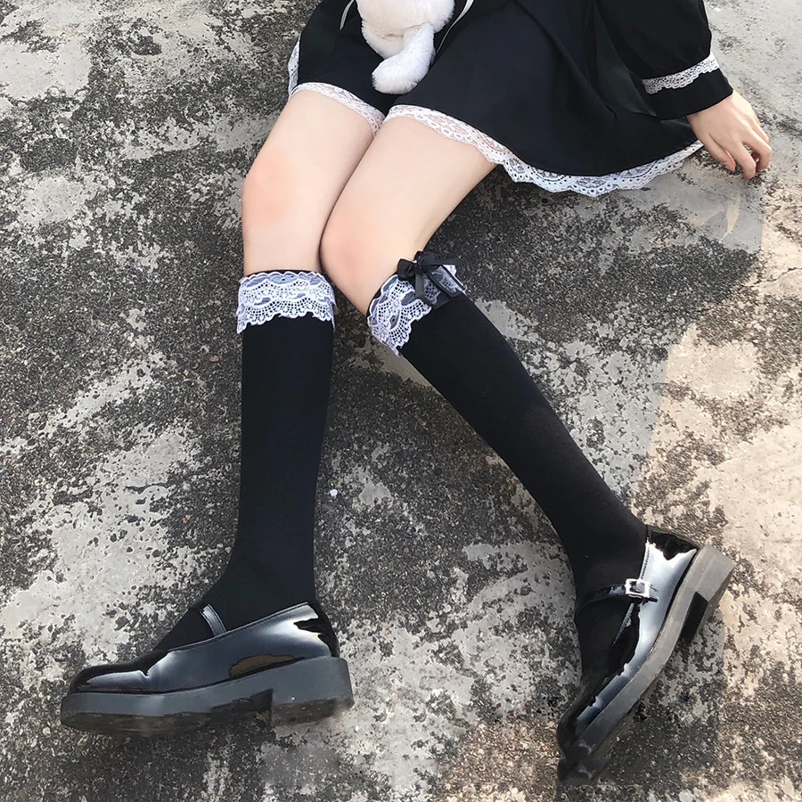 

Bowknot Ruffled Frilly Lace Calf Socks Women Girls Sweet Knee High Socks Colleage Styles Stockings Sexy Mesh Fishnet Stockings