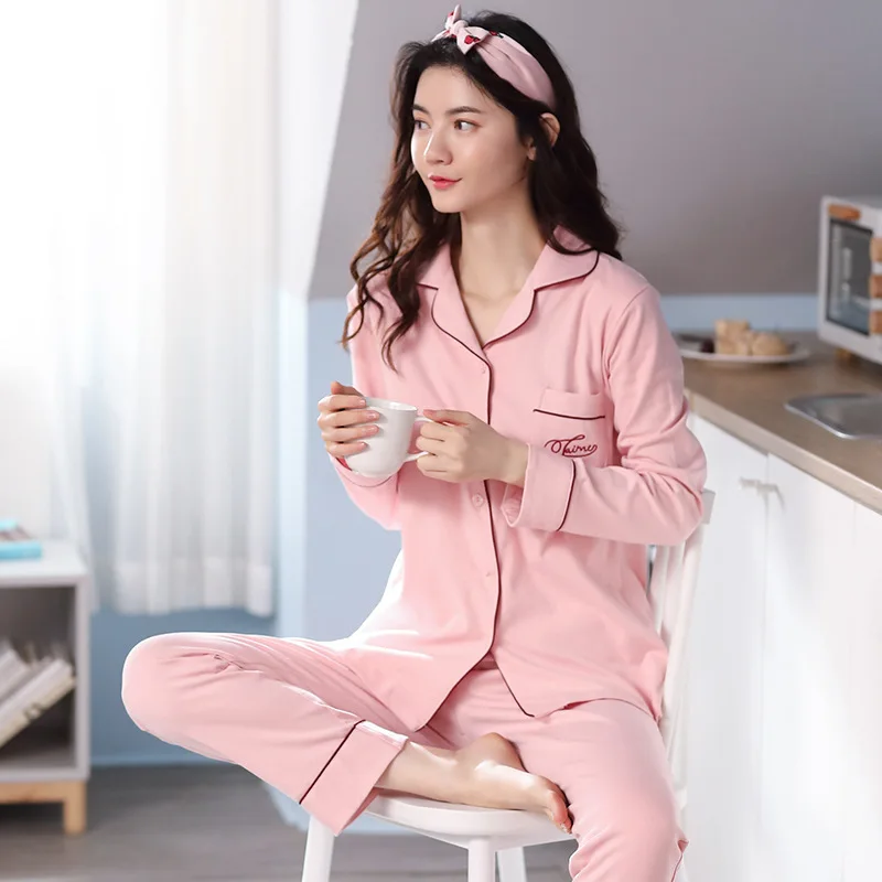 Autumn cotton Women's pajamas set simple cardigan lapel home wear long sleeve trousers two-piece set sleepwear women set pajama
Autumn cotton Women's pajamas set simple cardigan lapel home wear long sleeve trousers two-piece set sleepwear women set pajama