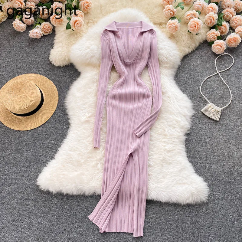 Gaganight Split Casual Slim Women Maxi Knitted Dress Long Sleeves Fashion Solid Bodycon Party Dresses Autumn Winter Vestido 2021
Gaganight Split Casual Slim Women Maxi Knitted Dress Long Sleeves Fashion Solid Bodycon Party Dresses Autumn Winter Vestido 2021