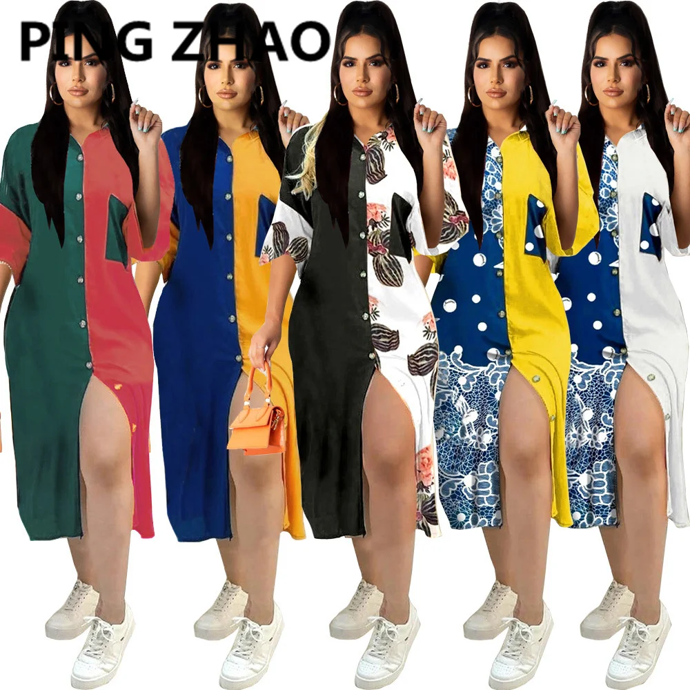 PING ZHAO Fashion Print Shirt Dress Womens Patchwork Sundress Casual Half Sleeve Dress Female Button Robe
PING ZHAO Fashion Print Shirt Dress Womens Patchwork Sundress Casual Half Sleeve Dress Female Button Robe