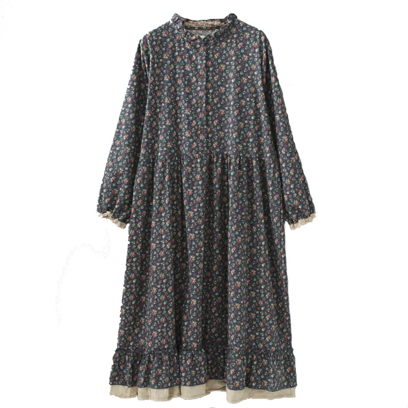 Vintage Floral Cotton Linen Dress for Women 2021 Spring New Ruffled Stand Collar Long Sleeve Loose Slimming Plus Size Vestidos 
Vintage Floral Cotton Linen Dress for Women 2021 Spring New Ruffled Stand Collar Long Sleeve Loose Slimming Plus Size Vestidos