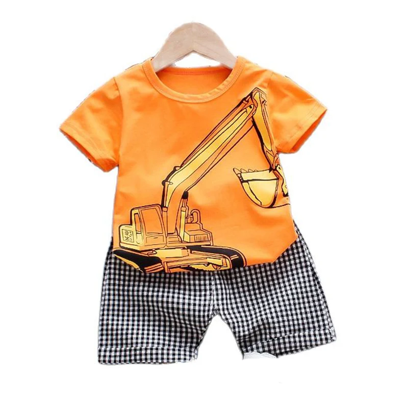 Cartoon Excavator Pattern Boys Suit Cotton Short-Sleeved Children's Summer New Casual T-shirt Plaid Shorts Baby Clothes Set 1-4T
Cartoon Excavator Pattern Boys Suit Cotton Short-Sleeved Children's Summer New Casual T-shirt Plaid Shorts Baby Clothes Set 1-4T