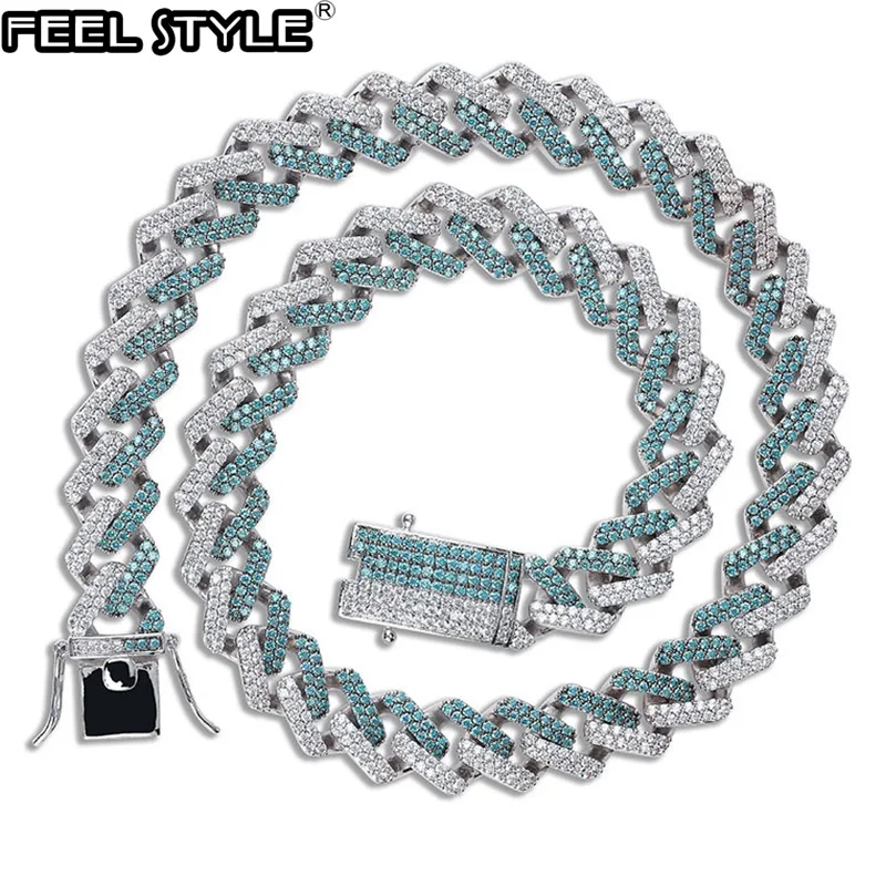 14 мм Iced Out кубический AAA циркон мятный синий CZ Miami кубинская цепочка на шею для