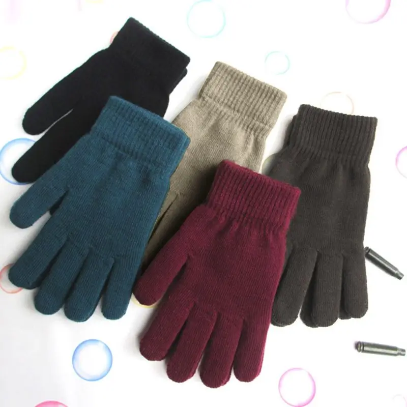 Женские и мужские унисекс Зимние ребристые вязаные перчатки с полными пальцами