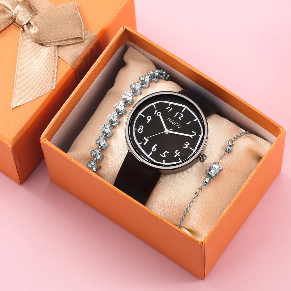 Ladies Creativity Black Watch Women Quartz Leather Watch Girls Silver Bracelets Birthday Gift Set Kit for Girlfriend Wife
Ladies Creativity Black Watch Women Quartz Leather Watch Girls Silver Bracelets Birthday Gift Set Kit for Girlfriend Wife