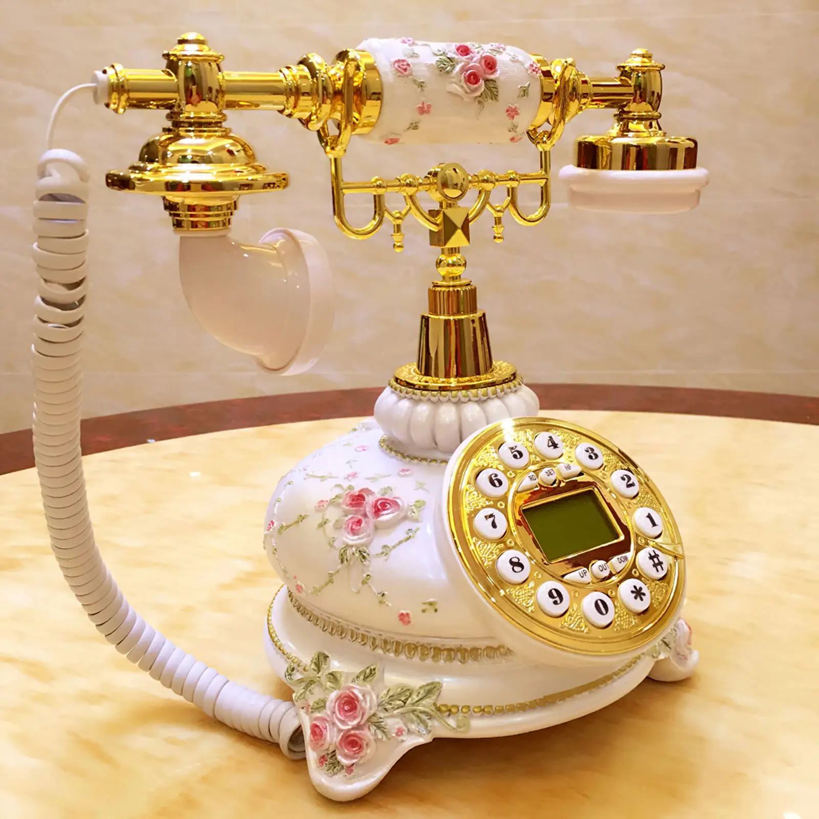 Vintage Wired Telephone Flower Patterns Antique Corded Phone Old Fashionable Landline Telephone with Push Button Display Screen
Vintage Wired Telephone Flower Patterns Antique Corded Phone Old Fashionable Landline Telephone with Push Button Display Screen