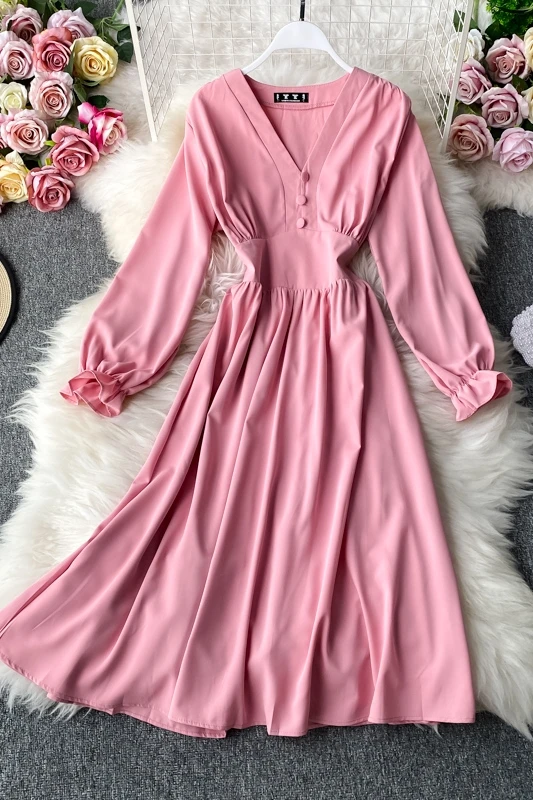 2021 Autumn Solid Casual V Neck Slim Elegant Dress A Line Full High Waist Mid-Calf Women Party Long Dress
2021 Autumn Solid Casual V Neck Slim Elegant Dress A Line Full High Waist Mid-Calf Women Party Long Dress