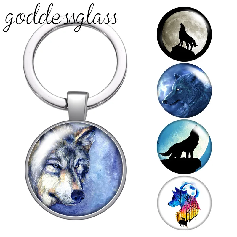 

Wolf Animals bear unicorn owl footprints Round glass cabochon keychain Bag Car key chain Ring Holder Charms keychains Gifts