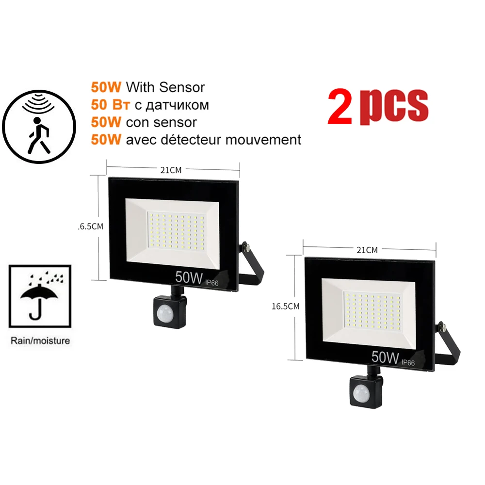 

2 pcs 220V 10-100W LED FloodLight Spotlight Exterior Street wall reflector LED lamp Wireless PIR Motion Sensor Night light Garde