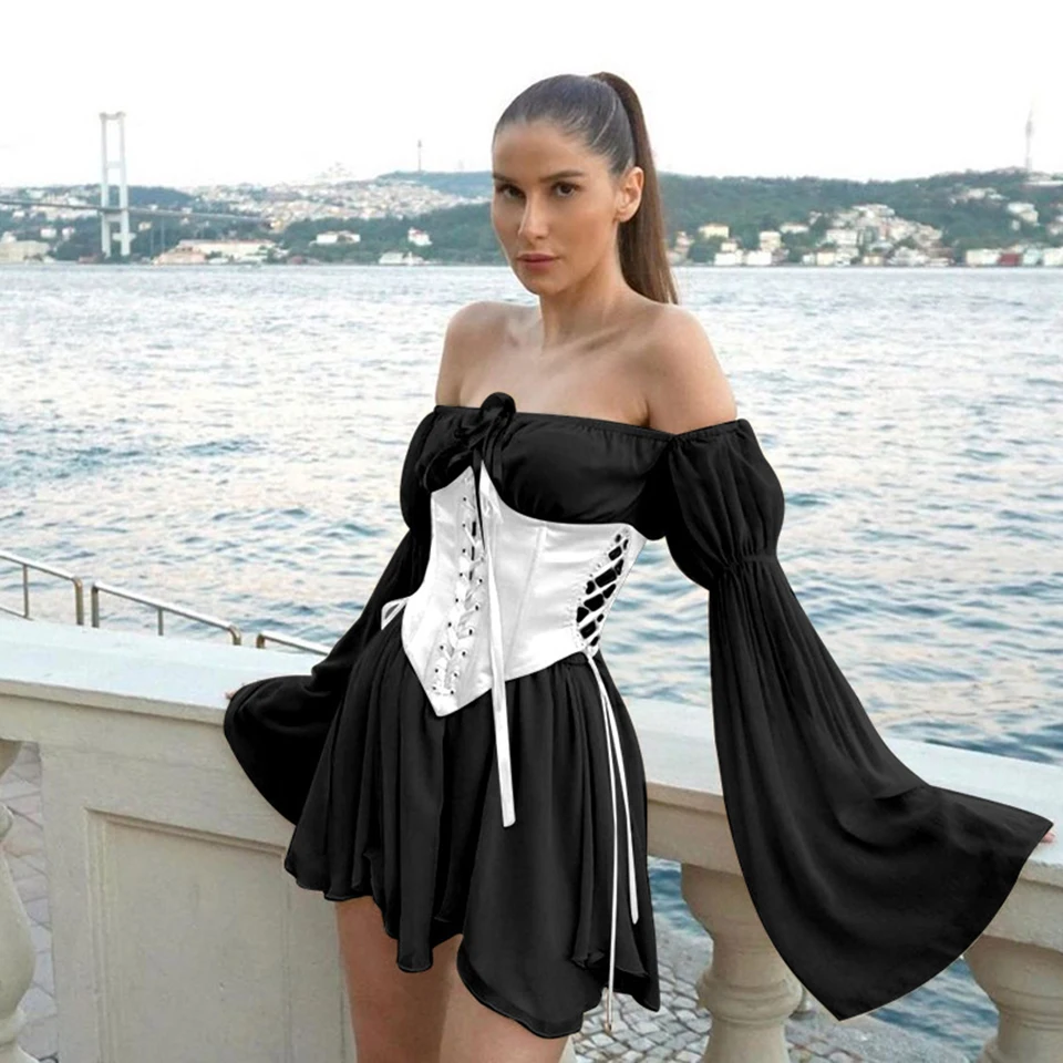 Corset Chiffon Goth Dress Women Summer 2021 Vintage Flare Sleeve Dresses Bustier Black White Pink Party Bandage Mini Dress
Corset Chiffon Goth Dress Women Summer 2021 Vintage Flare Sleeve Dresses Bustier Black White Pink Party Bandage Mini Dress