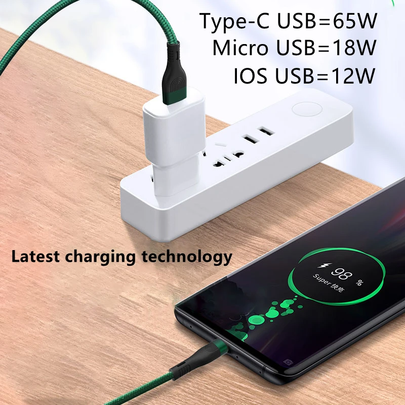 Кабель USB Type c 6A для Huawei mate 40 P40 p30 pro Honor быстрая зарядка кабель 2 м Xiaomi Redmi Note 7 8 Pro 66 Вт