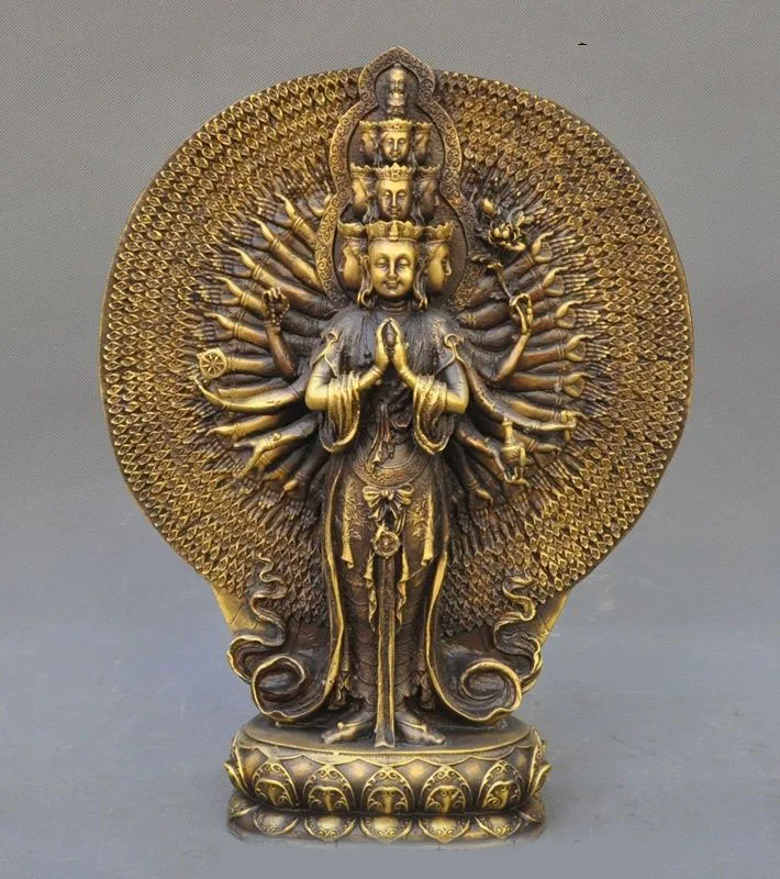 Рождество 12 "Тибетский буддизм латунь 1000 Arm Avalokiteshvara Kwan yin статуя Гуаньинь Будды