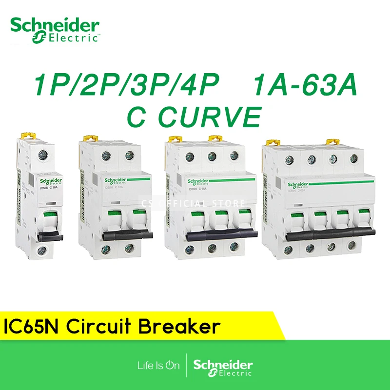 

Schneider Electric miniature circuit breaker Acti9 iC65N 1P 2P 3P 4P C curve 1A 2A 4A 6A 10A 16A 20A 25A 32A 40A 50A 63A MCB