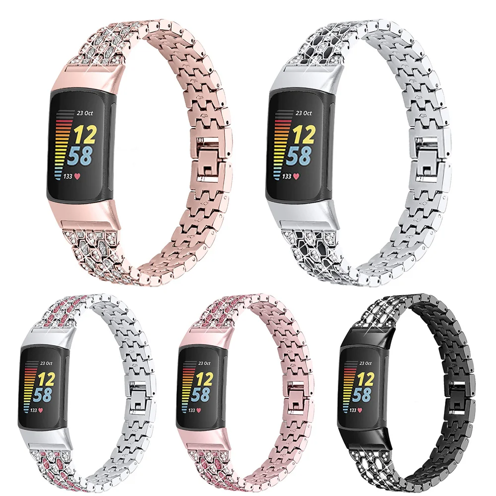 

Luxury Alloy Strap Rhinestone-Studded Smart Band Charge 5 Wristband For Fitbit Charge 5 Watch Accessories