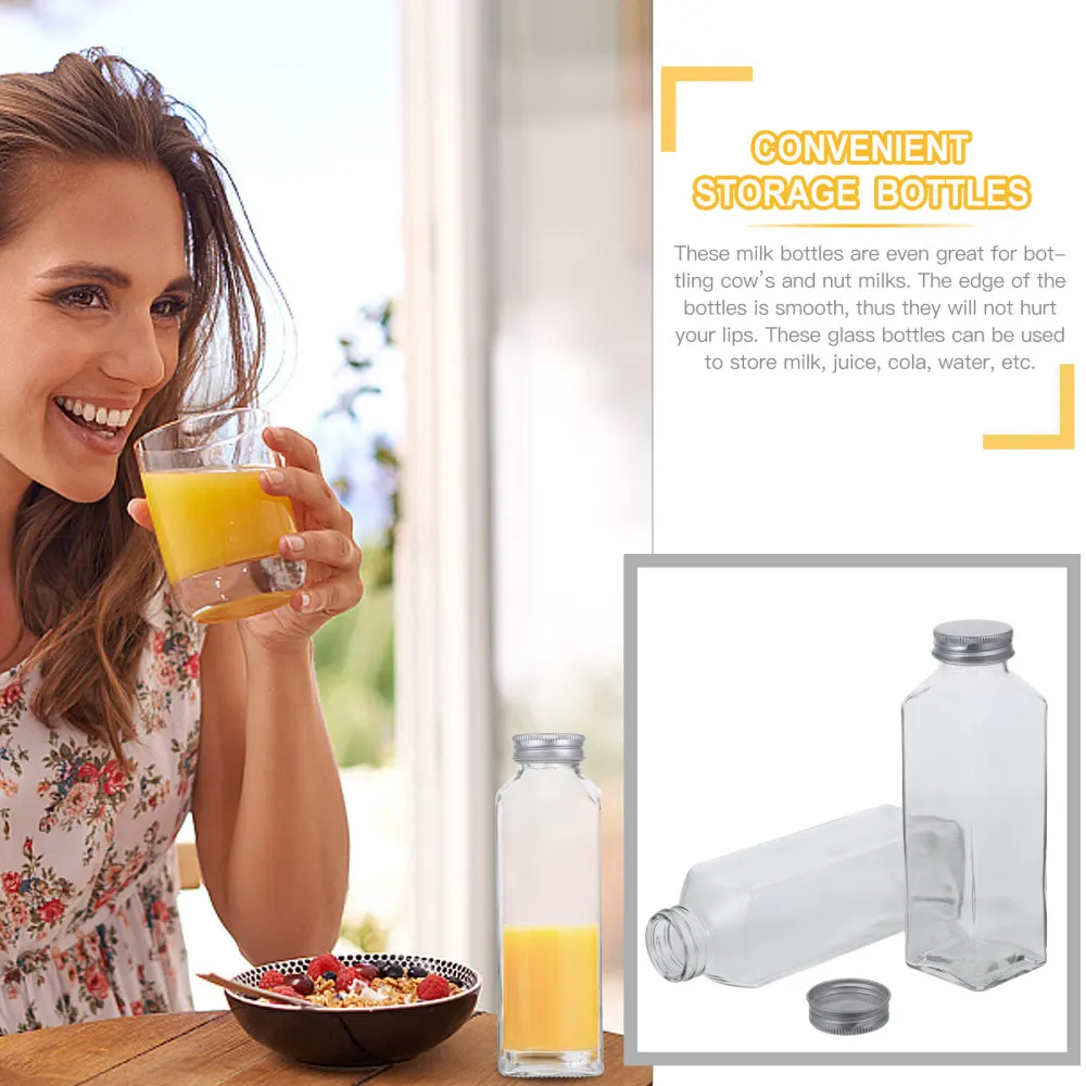 6 Pcs Glass Bottles Refillable Drink Bottles with Lid (Silver, Transparent) 
6 Pcs Glass Bottles Refillable Drink Bottles with Lid (Silver, Transparent)