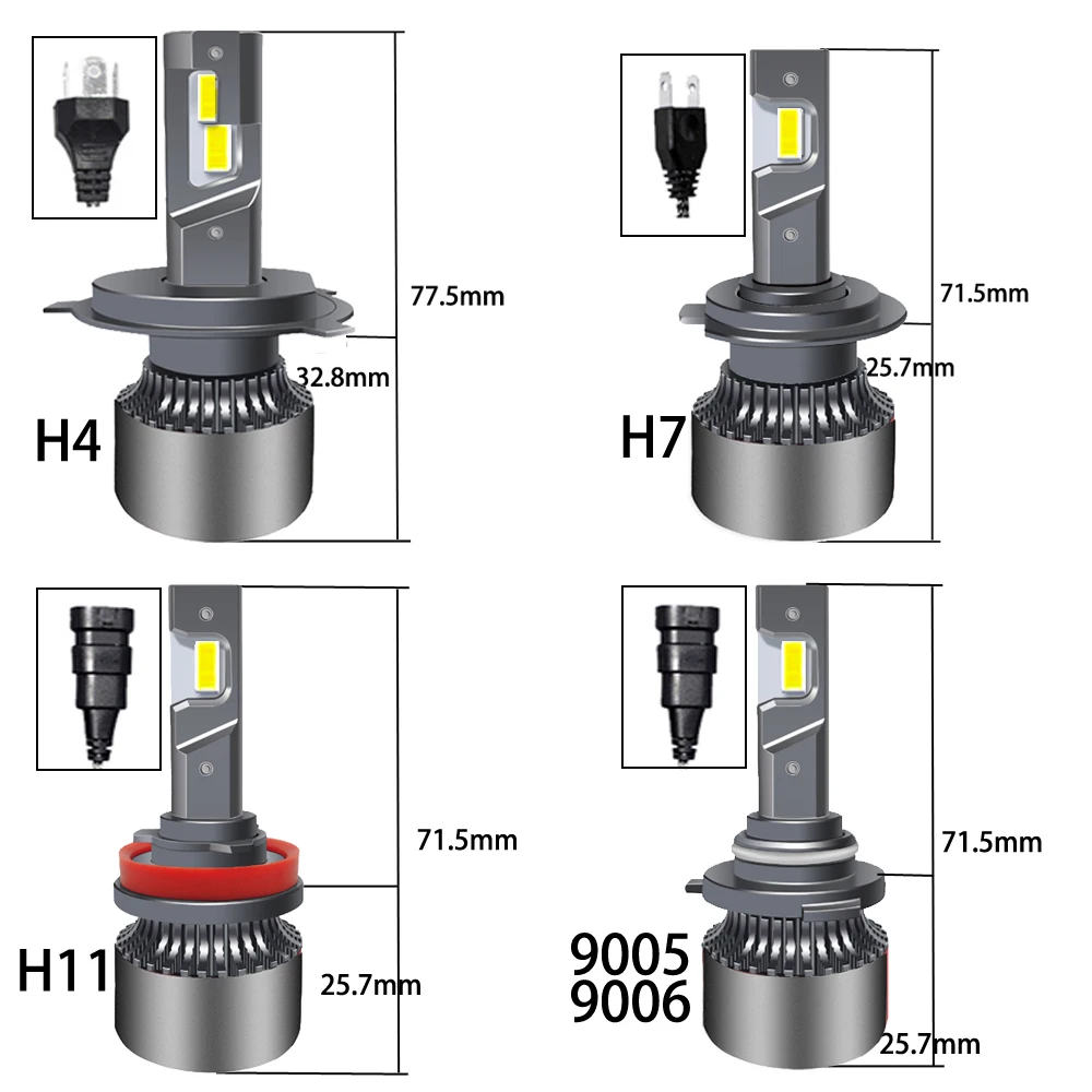 2 шт. светодиодные лампы H4 H3 H11 Автомобильные фары H7 H1 Hb4 Hb3 9005 9006 H9 H13 Hir2 9012 H8