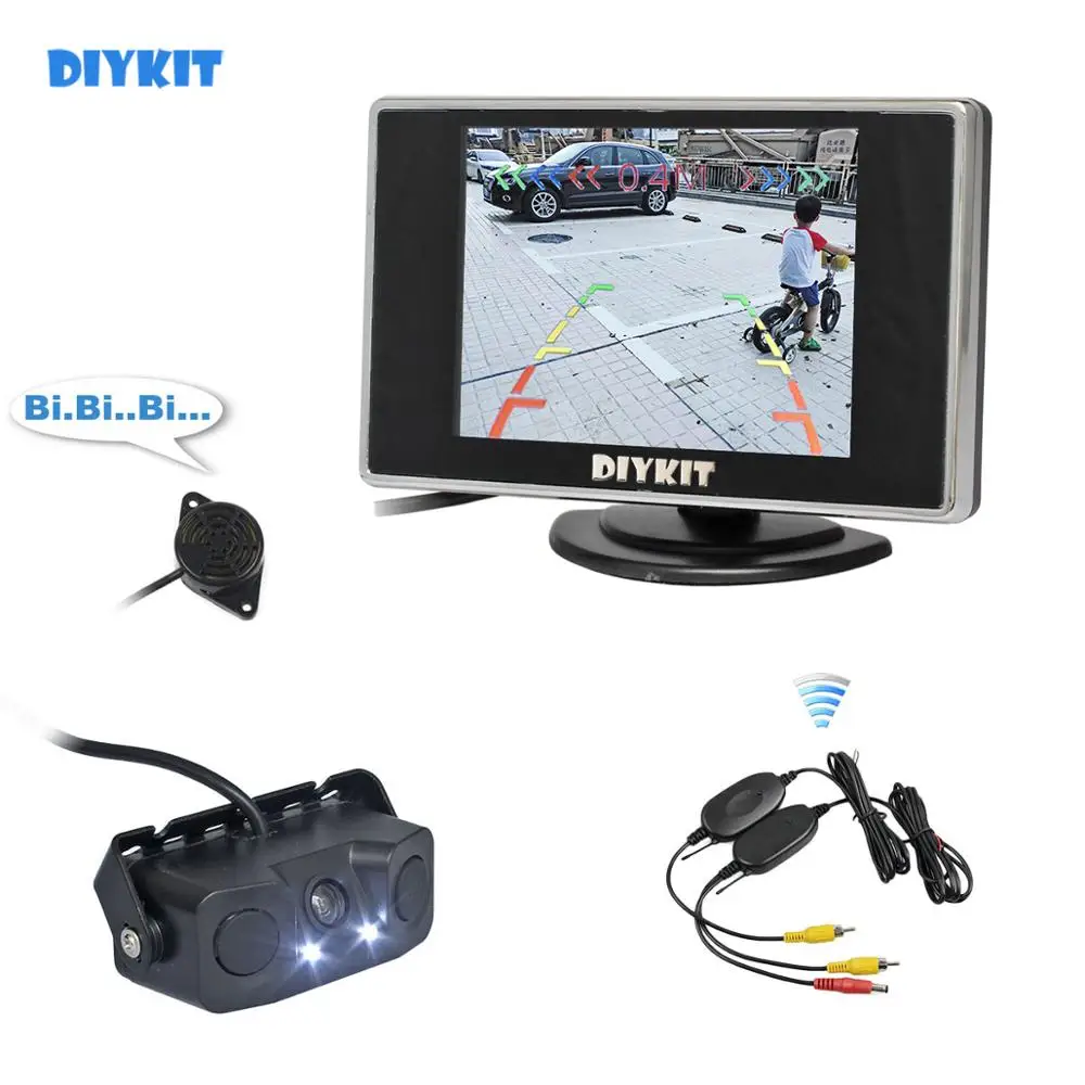 

DIYKIT Wireless 3.5" TFT LCD Car Monitor Waterproof Video Parking Radar Sensor Reversing Car Camera Parking Assistance System