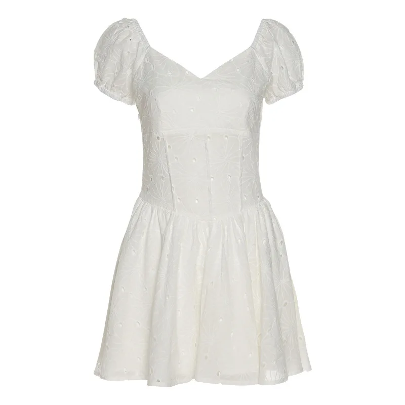 Cotton Dress Women Summer Puff Sleeve Short Sleeve Flower Embroidery Hollow Out Slim Mini Dress Women Clothes
Cotton Dress Women Summer Puff Sleeve Short Sleeve Flower Embroidery Hollow Out Slim Mini Dress Women Clothes