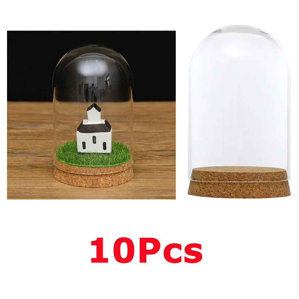 

10x Clear Glass Dome Cover Cloche Bell Jar Succulent Terrariums w/Wooden Cork Base Home Study Room Decoration 8x12cm