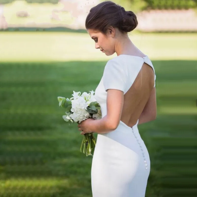 Simple Elegant Wedding Dress With Short Sleeves Open Back Mermaid Bridal Gowns Princess Plus Size Vestido de Noiva
Simple Elegant Wedding Dress With Short Sleeves Open Back Mermaid Bridal Gowns Princess Plus Size Vestido de Noiva