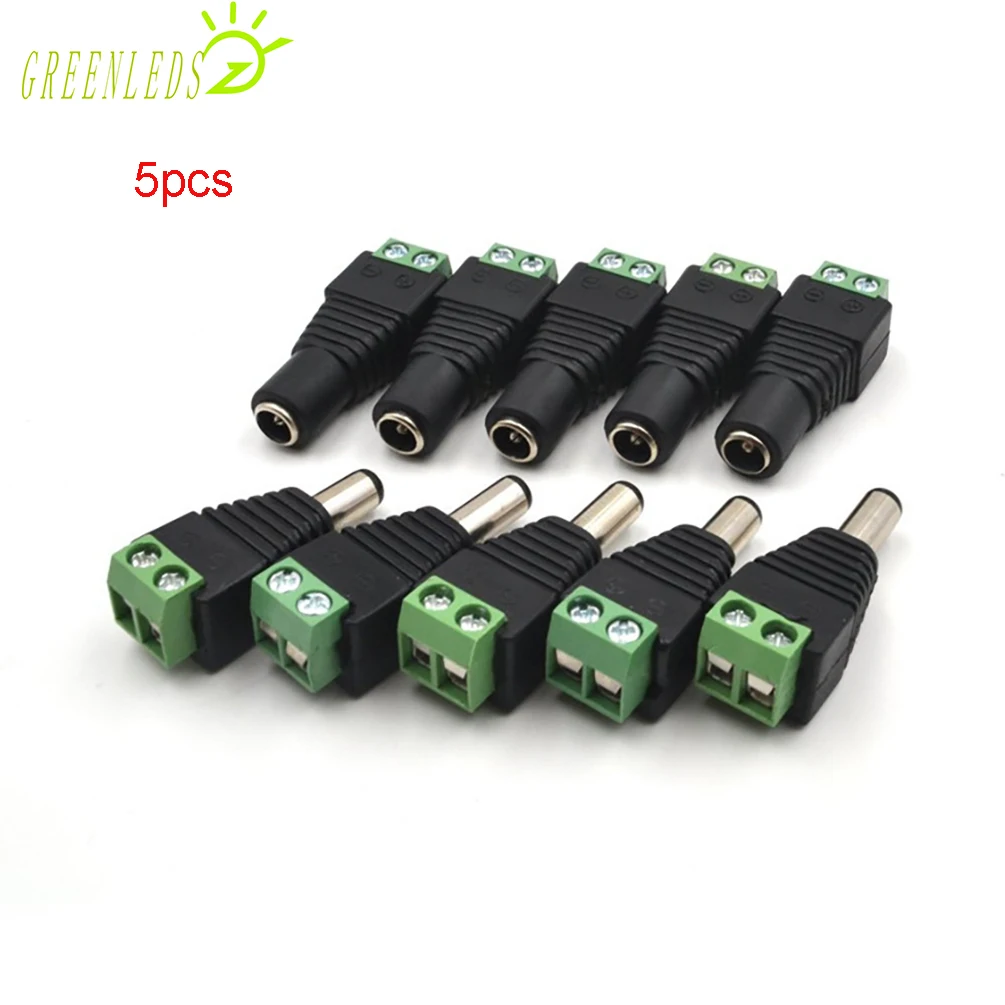 

5pcs Female+5pcs Male DC Connector 2.1*5.5mm Power Jack Adapter Plug Cable Connector For SMD3528/5050/2835 Single Color Strips