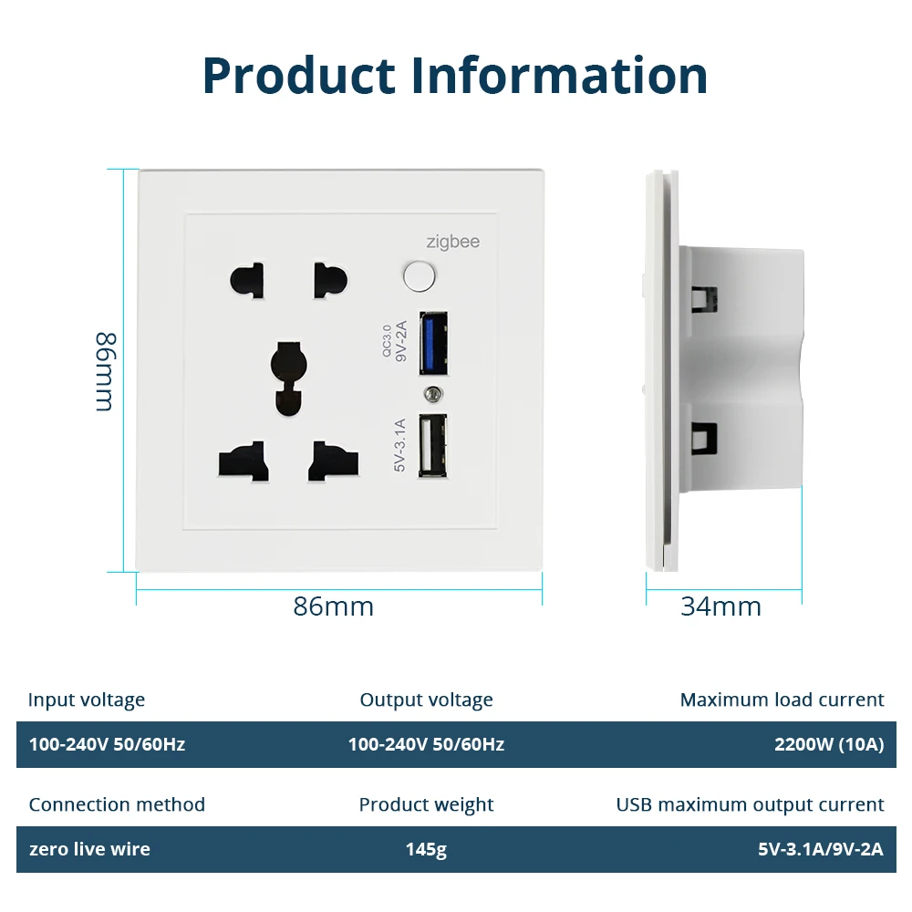 Yagusmart Tuya Zigbee Universal Outlet Smart Socket USB Port Plug Timer Tuya App Remote Control Alexa Google Home 10A
Yagusmart Tuya Zigbee Universal Outlet Smart Socket USB Port Plug Timer Tuya App Remote Control Alexa Google Home 10A