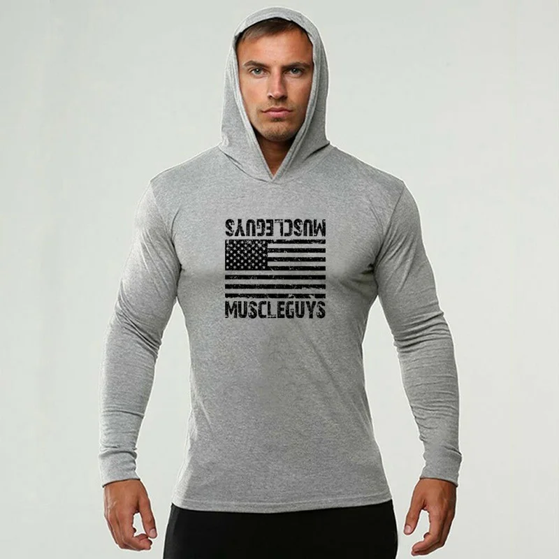 New Autumn Gym Shirt Cotton Fitness Men T-shirt Brand Clothing Sports T shirt Male Flag Print Long Sleeve Hooded Running T Shirt
New Autumn Gym Shirt Cotton Fitness Men T-shirt Brand Clothing Sports T shirt Male Flag Print Long Sleeve Hooded Running T Shirt