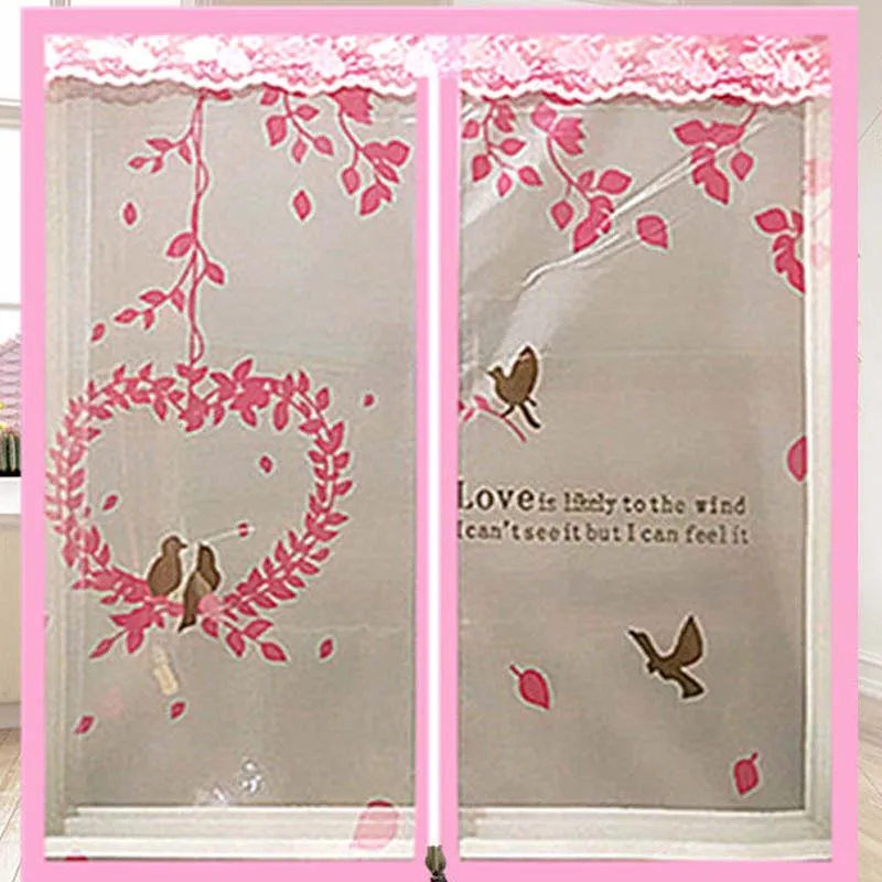 

Pink Love Birds Tree Leaves Home Girl Bedroom Door Window Mesh Screen Zipper Opening Yarn Fly Anti-Mosquito Net Curtain