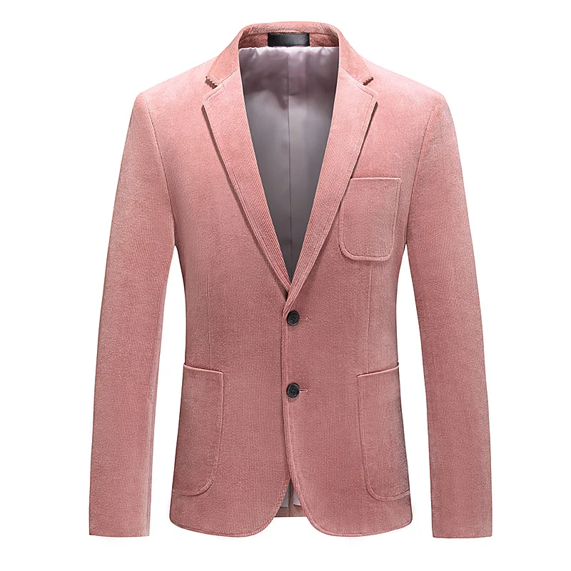 

New Men Suit Jacket Candy Colors Slim Fit Formal Business Work Wedding Stage Tuxedo Groomsman corduroy Blazers coats 5XL 6XL