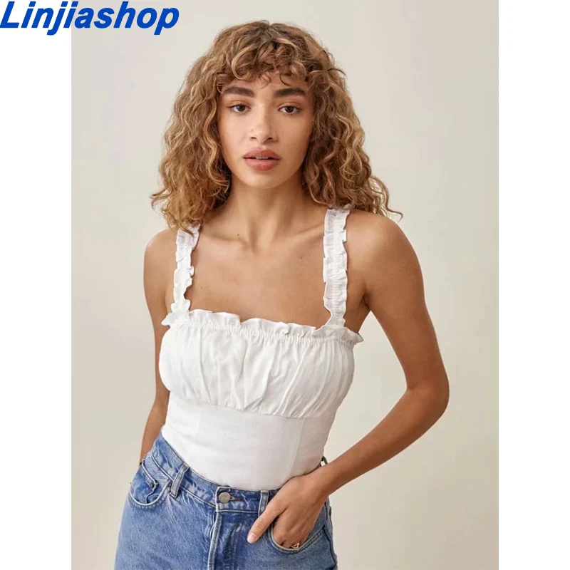 Summer Ruffles Sexy Skinny Women Tank Tops Spaghetti Strap Sleeveless Casual Female Tanks Solid Cotton Fashion Lady Short Top
Summer Ruffles Sexy Skinny Women Tank Tops Spaghetti Strap Sleeveless Casual Female Tanks Solid Cotton Fashion Lady Short Top