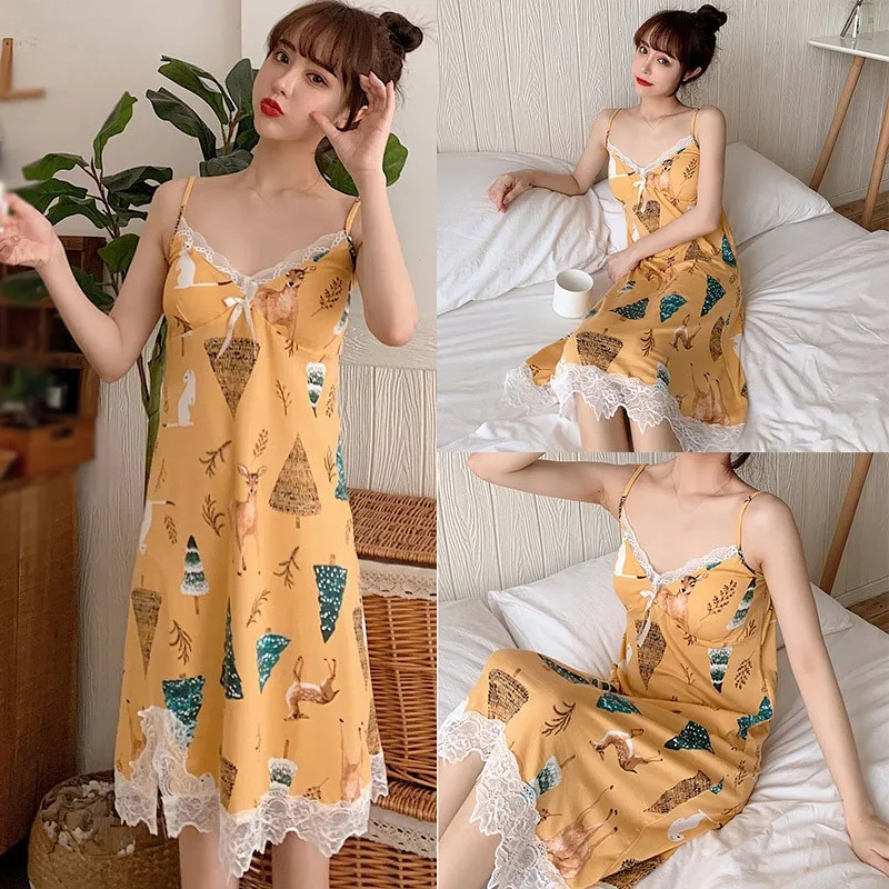 Summer Women Sexy Strap Nightgowns Cartoon Home Dress Fashion Patchwork Lace Sleepwear Night Dress
Summer Women Sexy Strap Nightgowns Cartoon Home Dress Fashion Patchwork Lace Sleepwear Night Dress
